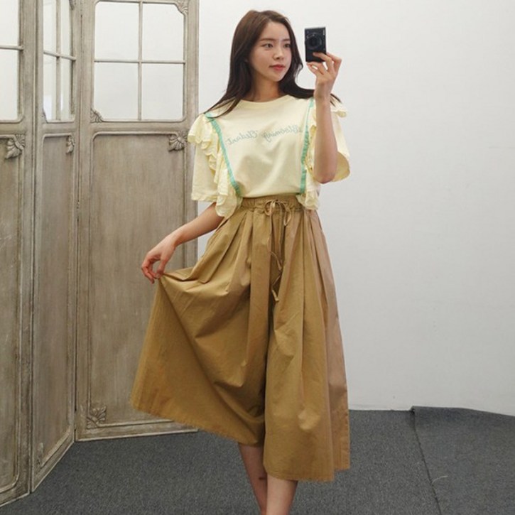 탄탄 코튼 밴딩 와이드 통 치마바지