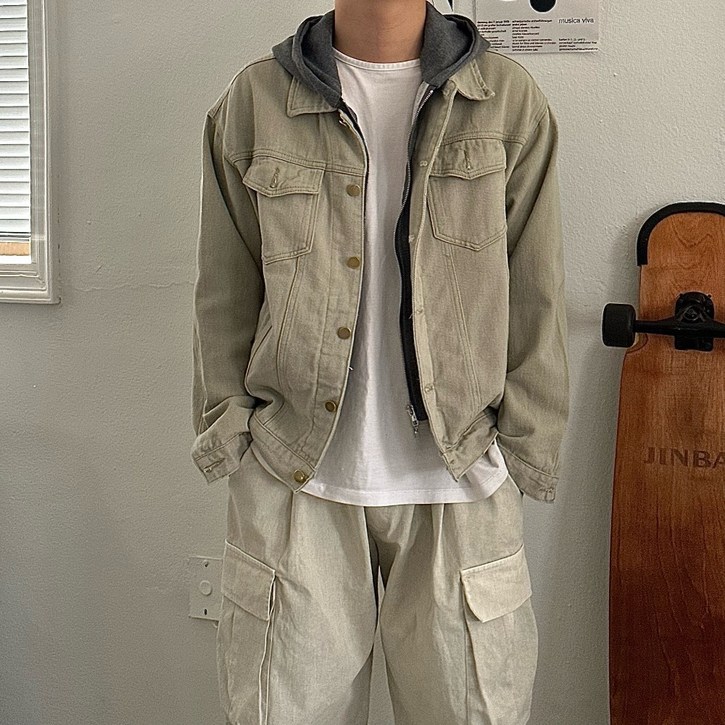 르위 탈부착 후드 트러커 오버핏 면자켓 집업 점퍼 빅사이즈