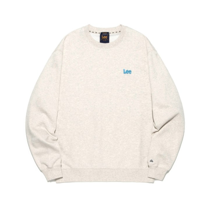 백화점 정품 LEE 오버핏 맨투맨 스몰 트위치 로고 오트밀