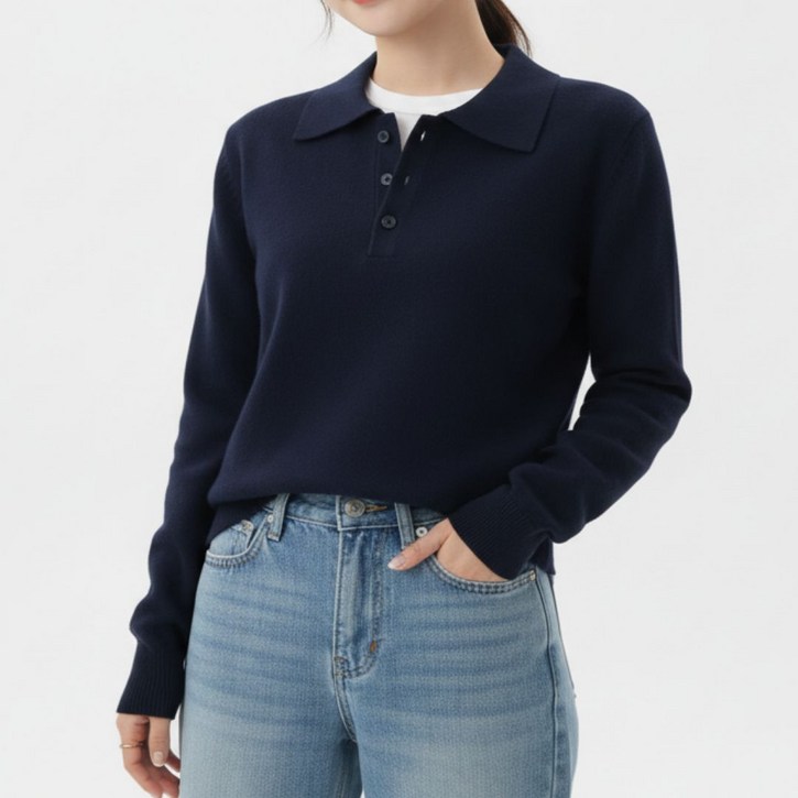 YEON HOME 여성 카라 니트 티셔츠 데일리 긴팔