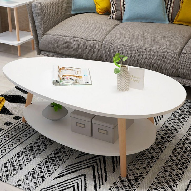 심플 원목 좌식 소파테이블 거실테이블 2단 타원형 티테이블