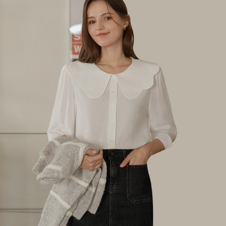 [뮤즈린] 린디 물결 빅카라 블라우스