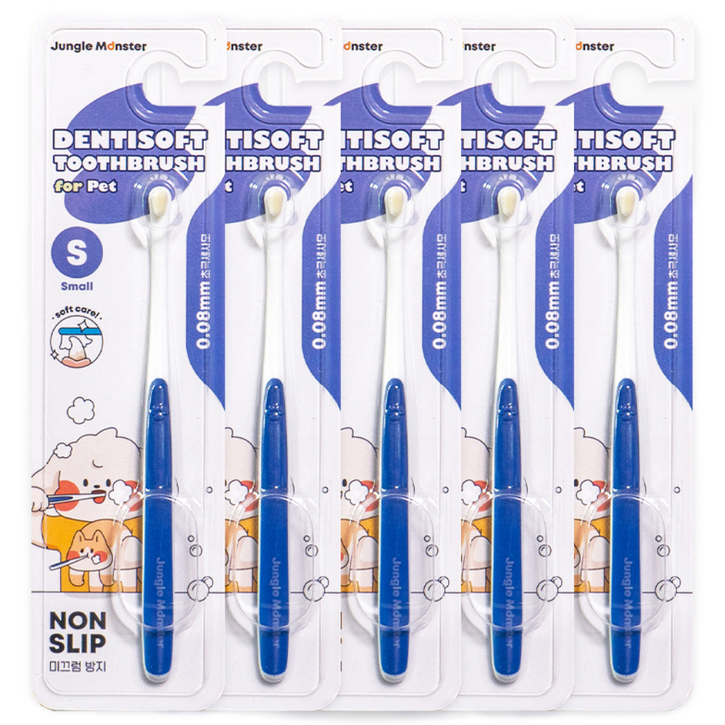 정글몬스터 반려동물 덴티 소프트 극세사모 칫솔 S, 블루, 5개