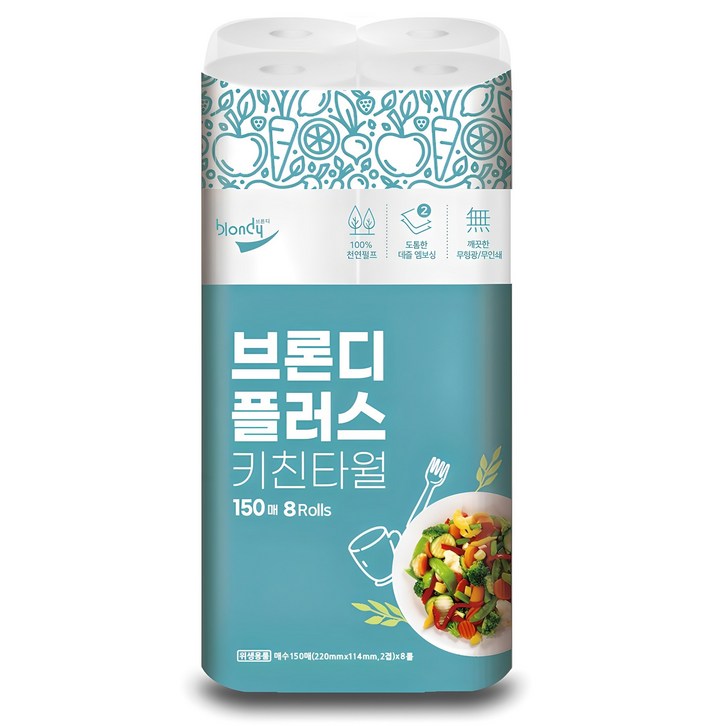 브론디 플러스 천연펄프 키친타월, 8개입, 1개
