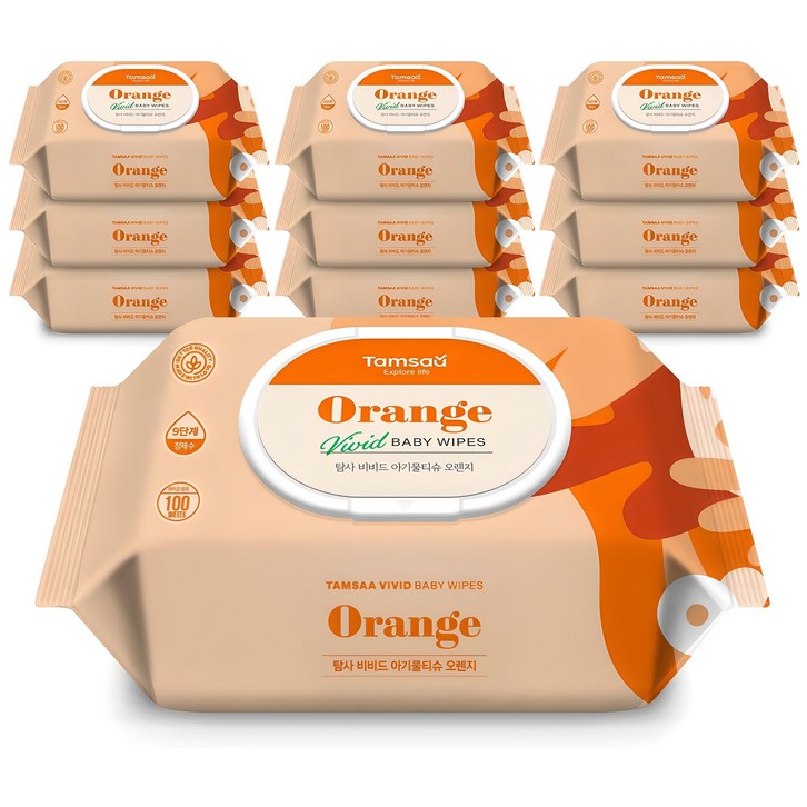 탐사 비비드 아기물티슈 오렌지 엠보싱 캡형, 55평량