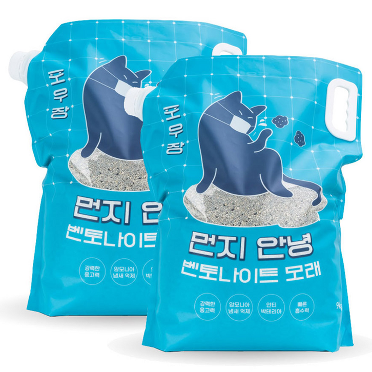 포우장 먼지 안녕 벤토나이트 고양이 모래, 9kg, 2개, 무향