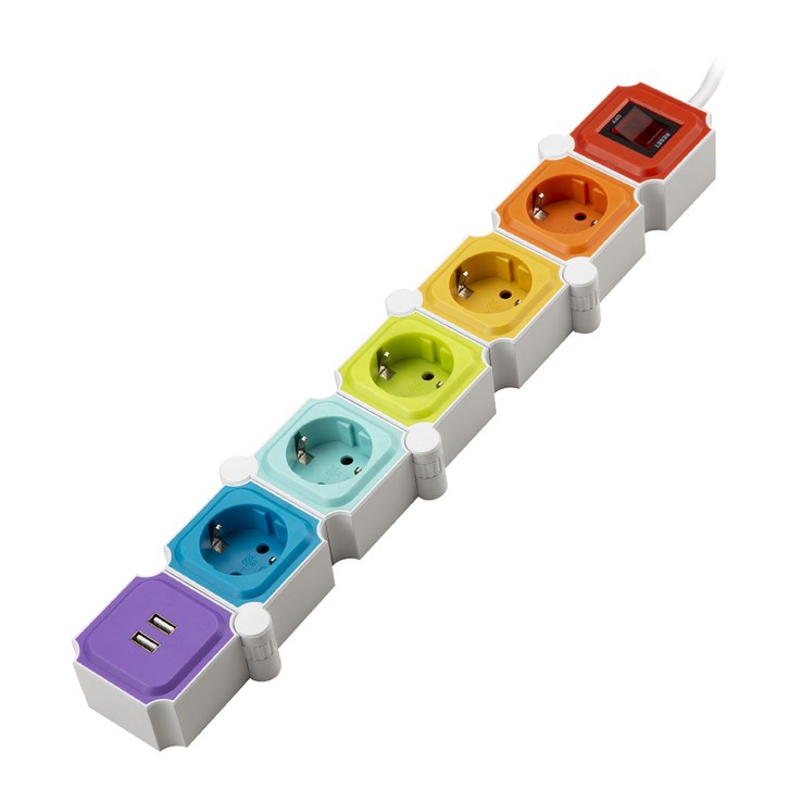 테트리스 고용량 디자인 절전 멀티탭 5구 USB 레인보우, 3m, 1개