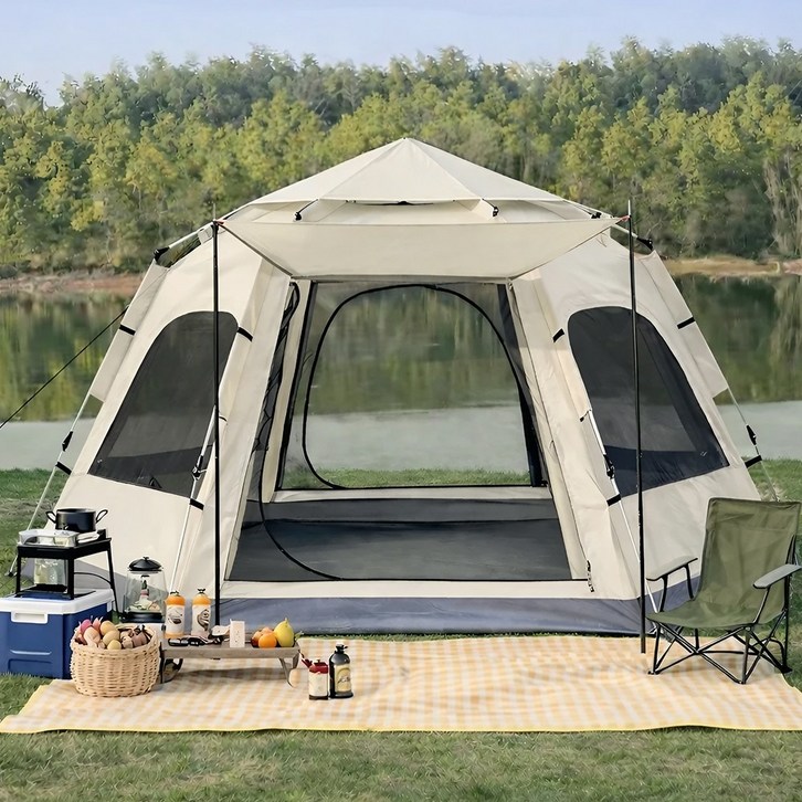 캠프텐버 아웃도어 캠핑 원터치 텐트, 아이보리