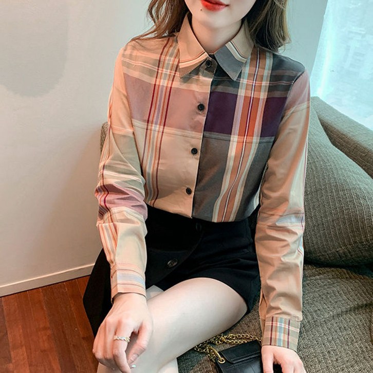 ROYALBELLE 여성 클래식 체크 패턴 칼라 긴팔 데일리 집업 패션 셔츠 K0120320 ROYALBELLE 여성 클래식 체크 패턴 칼라 긴팔 데일리 집업 패션 셔츠 K0120320