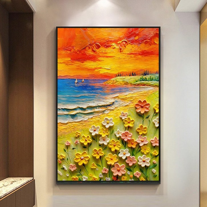 인테리어 파도 풍경 캔버스 플라워 액자, 그림B