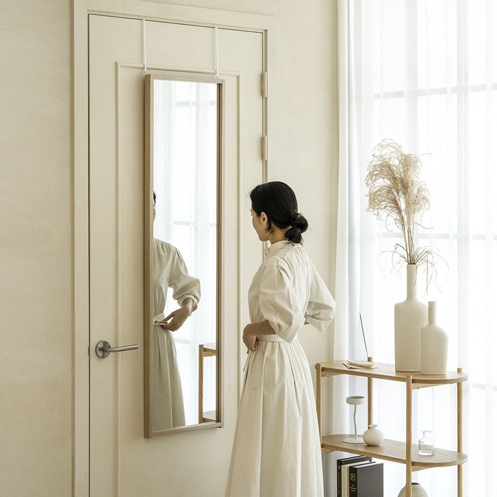 하벤홈 3way 원목 인테리어 헬스장 홈트 대형 벽걸이 문걸이 전신 거울, 블랙 우드