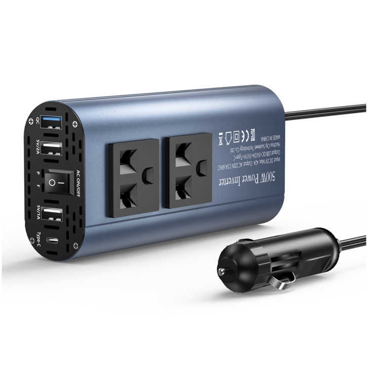 차량용 500W 인버터 새로운 TypeC 인터페이스 QC 초고속 컨버터 USB 멀티 충전구 12V 220V 60HZ
