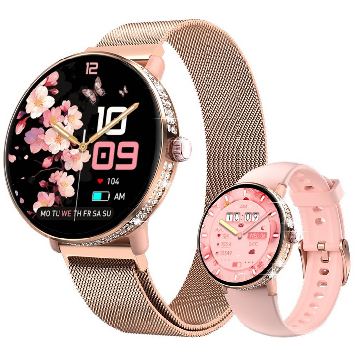와피크 여성 스마트워치 ME10 블루투스 통화가능 GPS 1.19인치 밴드 18mm, GPS 블루투스, 3cm, 골드