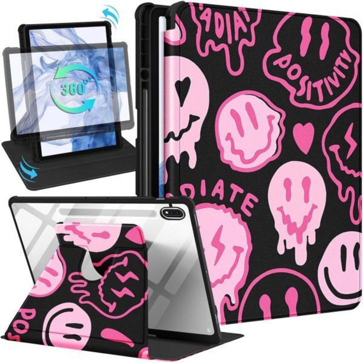 갤럭시 탭 S9 PlusS9 FE Plus 케이스 12.4 여성용 귀여운 폴리오 커버 펜슬 홀더 포함 멋진 독특한 디자인 회전 스탠드 태블릿 FES9 2023용