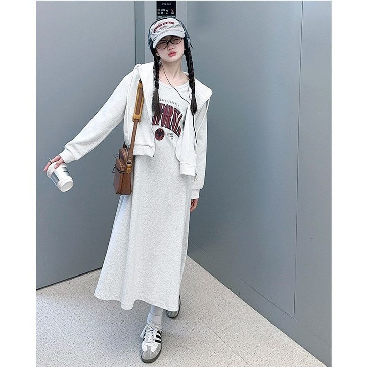 주니어 여아 봄여름 민소매 롱 원피스후드집업 세트