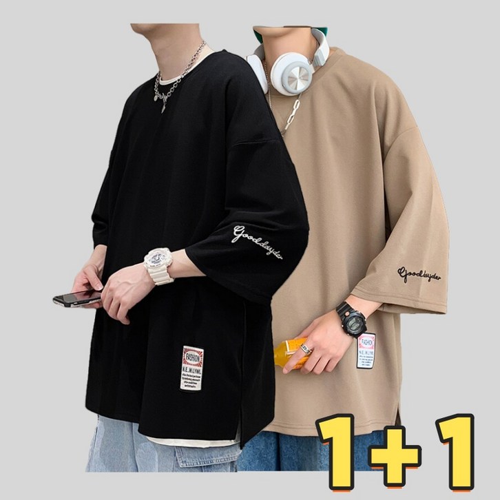 Blosun 남자 11 반팔티셔츠 2장 세트 트렌드 반팔 남성 반팔티 클래식 티셔츠 여름 빅사이즈 7부 소매