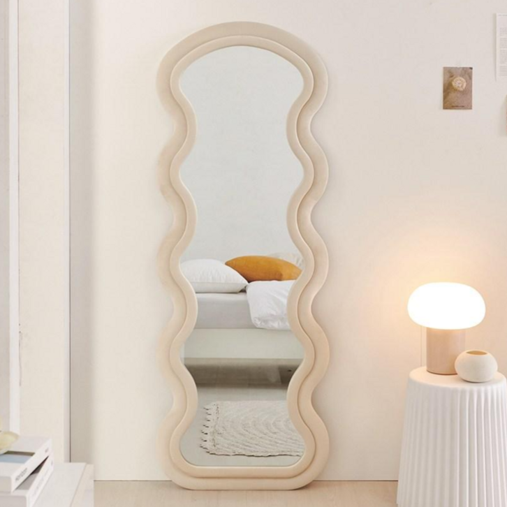 브리에 인테리어 현관 와이드 스탠드거울 웨이브 물결 비정형 전신거울 4COLOR, 01.물결 전신거울 600 아이보리