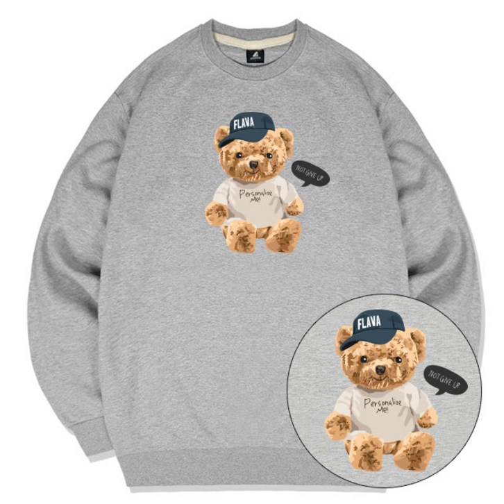 JYFASHION CAP BEAR 맨투맨 빅사이즈 곰돌이 그래픽 남녀공용 커플 맨투맨 티셔츠
