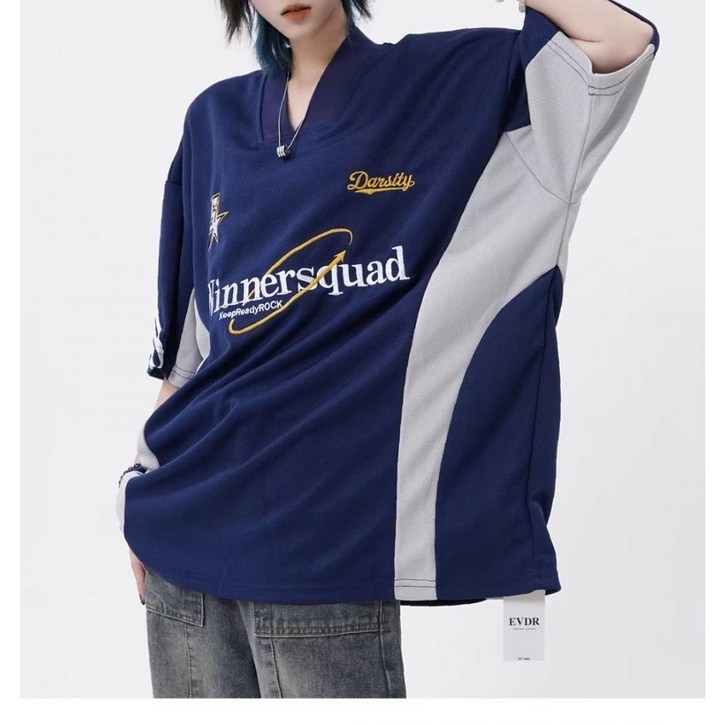 위너스 배색 사커티 오프로드 매쉬 라이딩 바이크 반팔티셔츠 남녀공용 빅사이즈 박스티 오버핏 댄스복 힙합