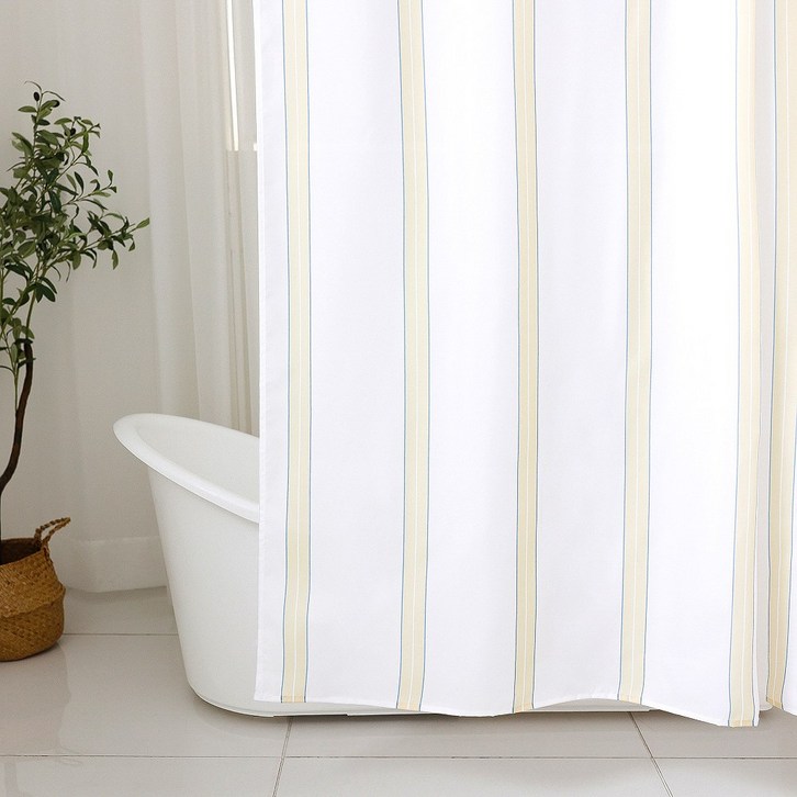 케이트가든 자체제작 빈티지 스트라이프 샤워커튼 방수 욕조 가림막 200x200, 옐로, 1개