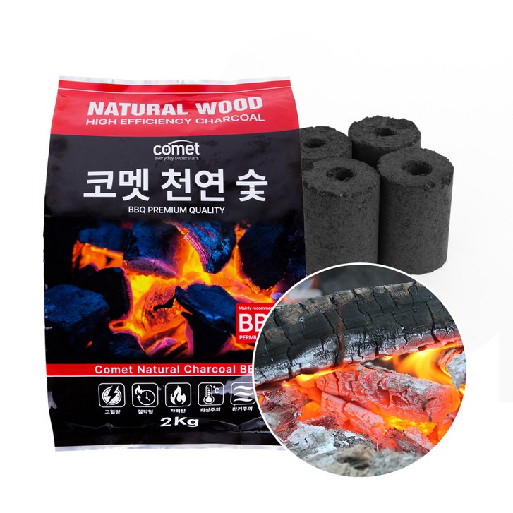 코멧 천연숯 BBQ용 2kg, 1팩, 2kg