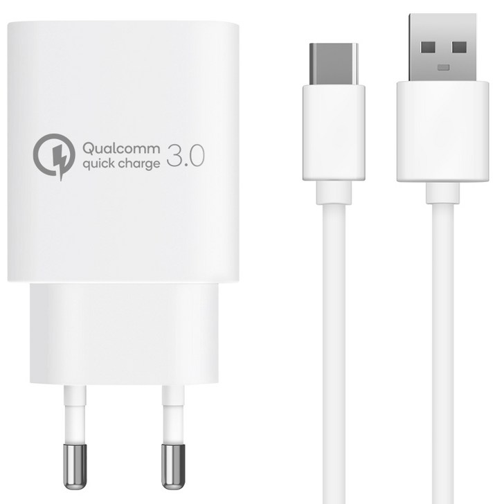 홈플래닛 퀄컴 공식인증 QC 3.0 18W 고속충전기 + C타입 케이블 1.2m 세트, 화이트, 1개