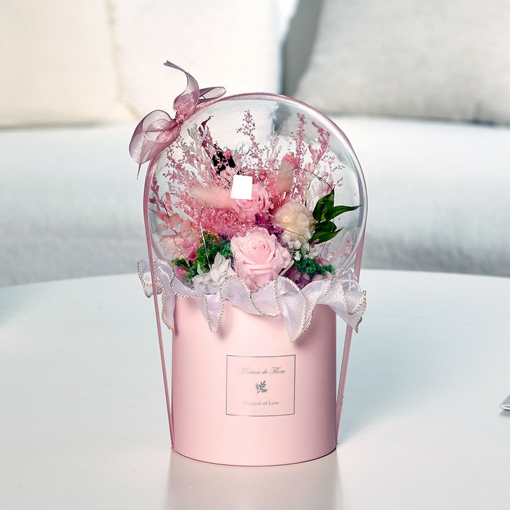 메종드플로레 시들지 않는 생화 프리저브드 플라워 LED조명 화분형 아크릴 풍선 꽃다발 꽃풍선