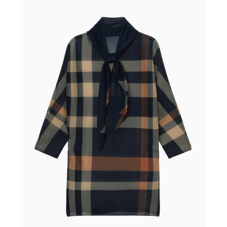 선물 정품 닥스 시그니처 체크 포인트 여성 긴팔 플리츠 티셔츠 스카프 세트