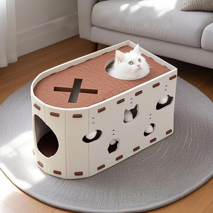 Anystar 고양이 펠트 집 스크래치, 1개, 베이지