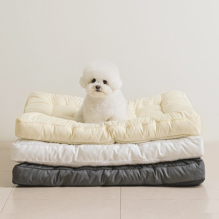 뭉연구소 통세탁 사계절 양면 강아지 고양이 방석 반반 토퍼, 1개, 버터옐로우