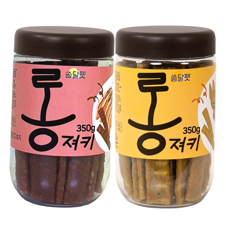 쏨달펫 롱 져키 강아지 육포 간식 대용량, 2개, 350g, 오리고기황태
