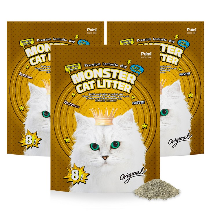푸르미 고양이 몬스터 캣리터 벤토 나이트 모래, 8L, 3개, 오리지널