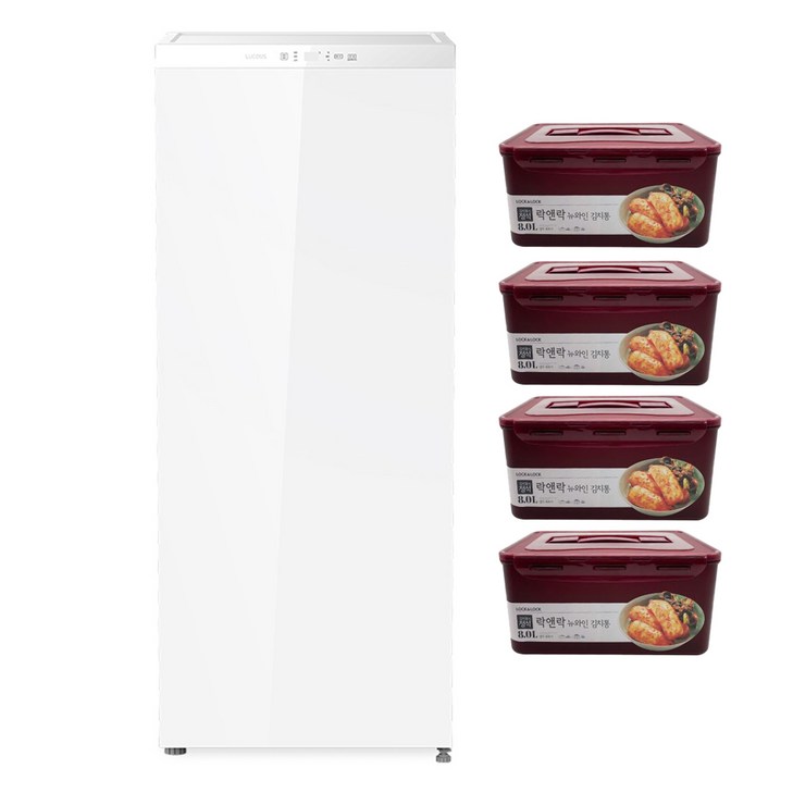루컴즈 김치다움mini 122L 스탠드형 1도어 김치냉장고  락앤락 김치통 4p 세트 방문설치, 화이트, R123M01L