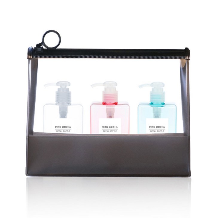 놀자리빙 무지 샴푸통 화장품용기 공병 100ml x 3종 지퍼백