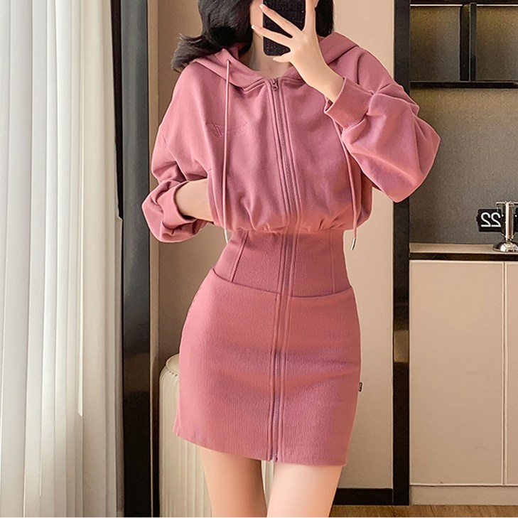 비비에모 미뇽 야옹 큐티 후드 집업 원피스 11587