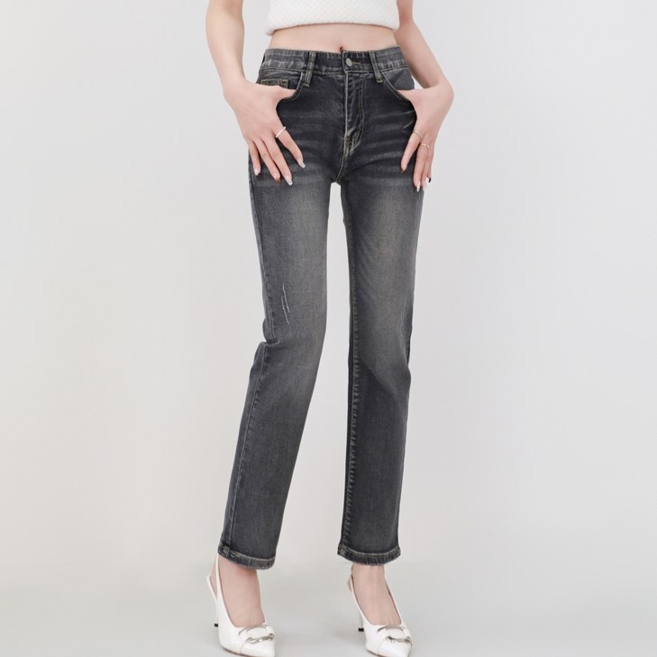 리치블랑 여성 올스판 허리밴딩 슬림 일자 마법 청바지 2단기장