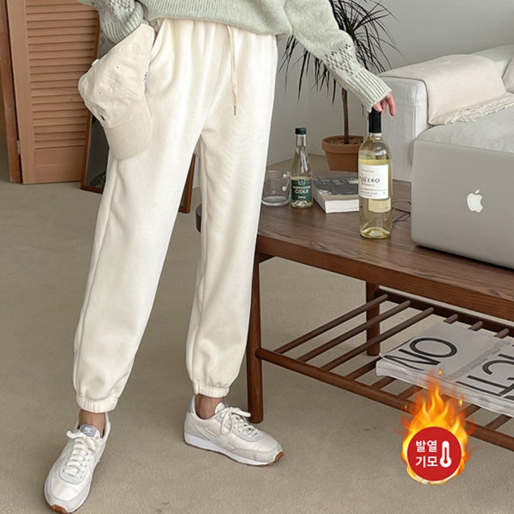 오버나인 여성 벨벳 코듀로이 후끈 기모 조거 팬츠