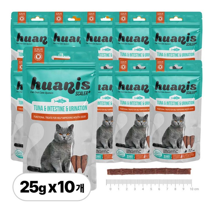 HUANIS 스케일러 플러스, 고양이 스낵 치석제거 덴탈 간식, 참치 25g ,10개, 10개, 25g, 참치 HUANIS 스케일러 플러스, 고양이 스낵 치석제거 덴탈 간식, 참치 25g ,10개, 10개, 25g, 참치