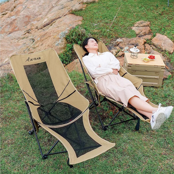 AORAN 캠핑의자 접이식 각도조절 경량 무중력의자, 1개, 카키 블랙 통풍망