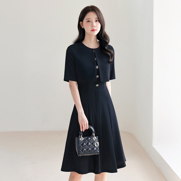시크라인(~XXL까지) 토레네 라운드넥 레이어드 플레어 원피스 여름 하객룩 오피스룩 데이트 모임 미시 빅사이즈