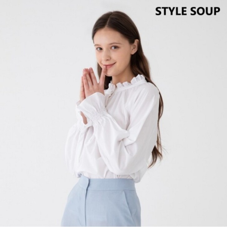 SOUP SOUP 셔링 프릴넥 블라우스 SA2LSF3