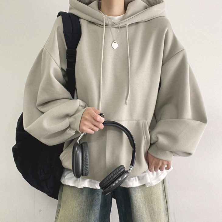 위드후이린 여성용 데일리 루즈핏 소프트 후드 기모 맨투맨