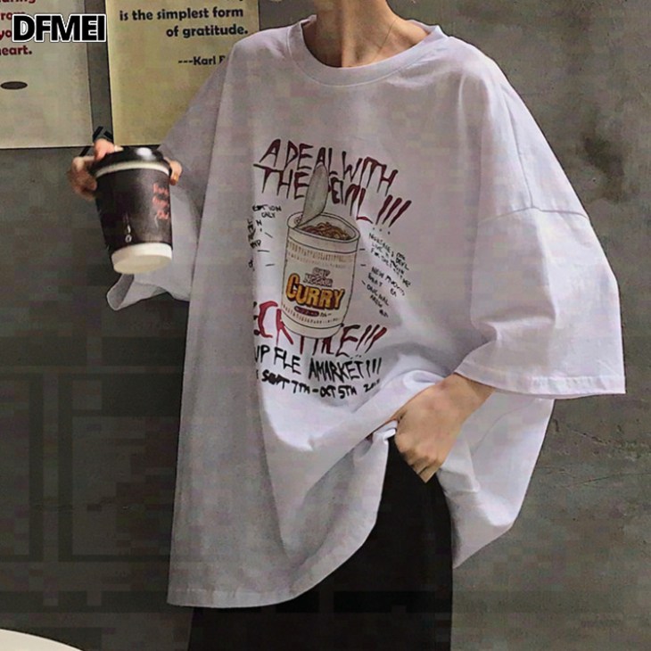 DFMEI 반팔 티 프린트 루즈 ins 탑