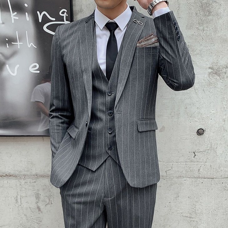 AOUGK 남성 스트라이프 정장세트 줄무늬 정장 자켓 정장바지 상하세트 오피스룩 양복 투피스 빅사이즈