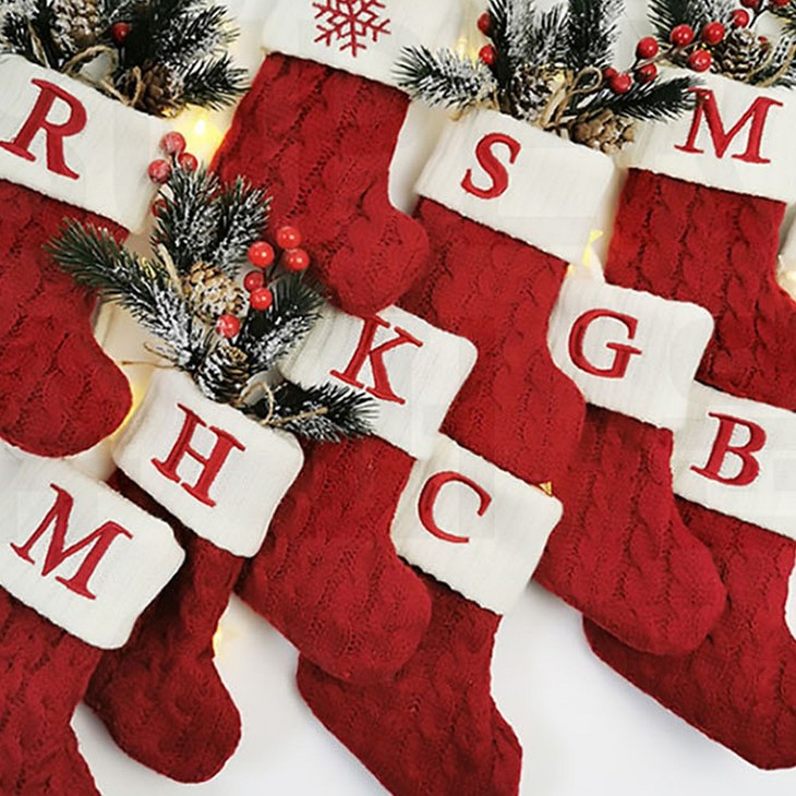 크리스마스 장식 이니셜 양말 선물 주머니 소품, 1개, 레드H