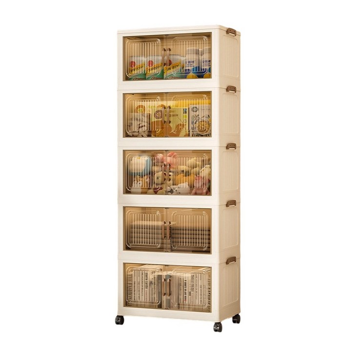 Frokom 대용량 이동식 다용도 폴딩 수납장 접이식 리빙박스 이불정리 수납정리함, 투명 갈색