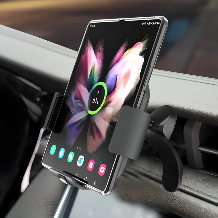 더존 Z폴드4 5 6 호환 차량용 고속 무선충전 핸드폰 거치대, 블랙, TZC401