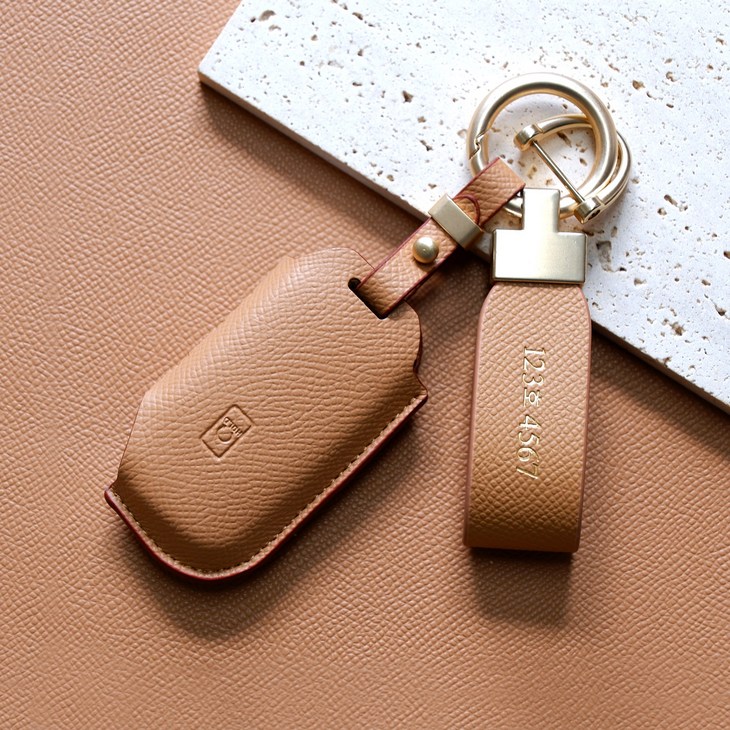 무료각인트니르 기아 호환 쏘렌토 MQ4 니로 스포티지 nq5 셀토스 카니발 k8 k7 k5 k3 EV6 모하비 더뉴 레이 차 키케이스 가죽  키링 차량용품 키홀더, 샌드브라운