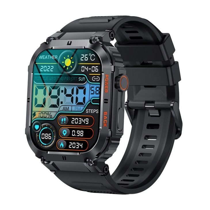 RichMagic K57PRO 1.96인치 아웃도어 방진 스마트워치 블루투스통화 음성비서 GPS IP68 방수 스포츠워치 49mm, 블랙, 49cm, GPS  블루투스