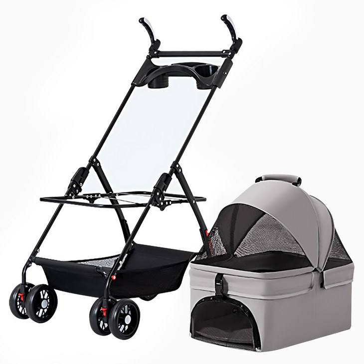 민트스쿨 반려동물 유모차 손잡이 접이식 분리형, 그레이, 1개